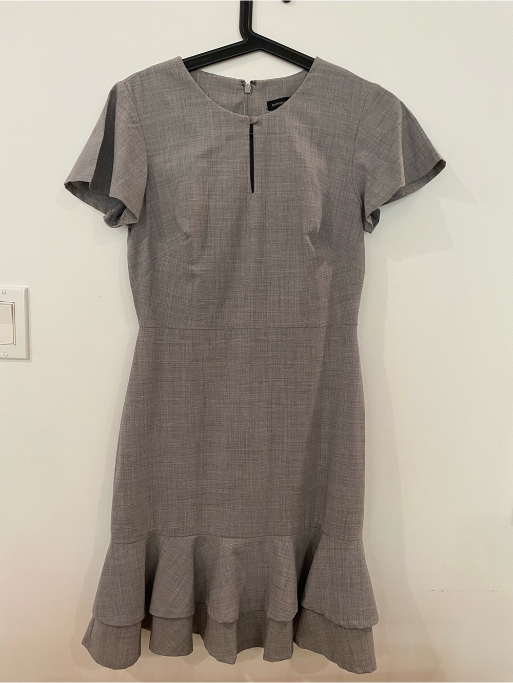 Banana Republic Gray Ruffle-Hem Sheath Dress